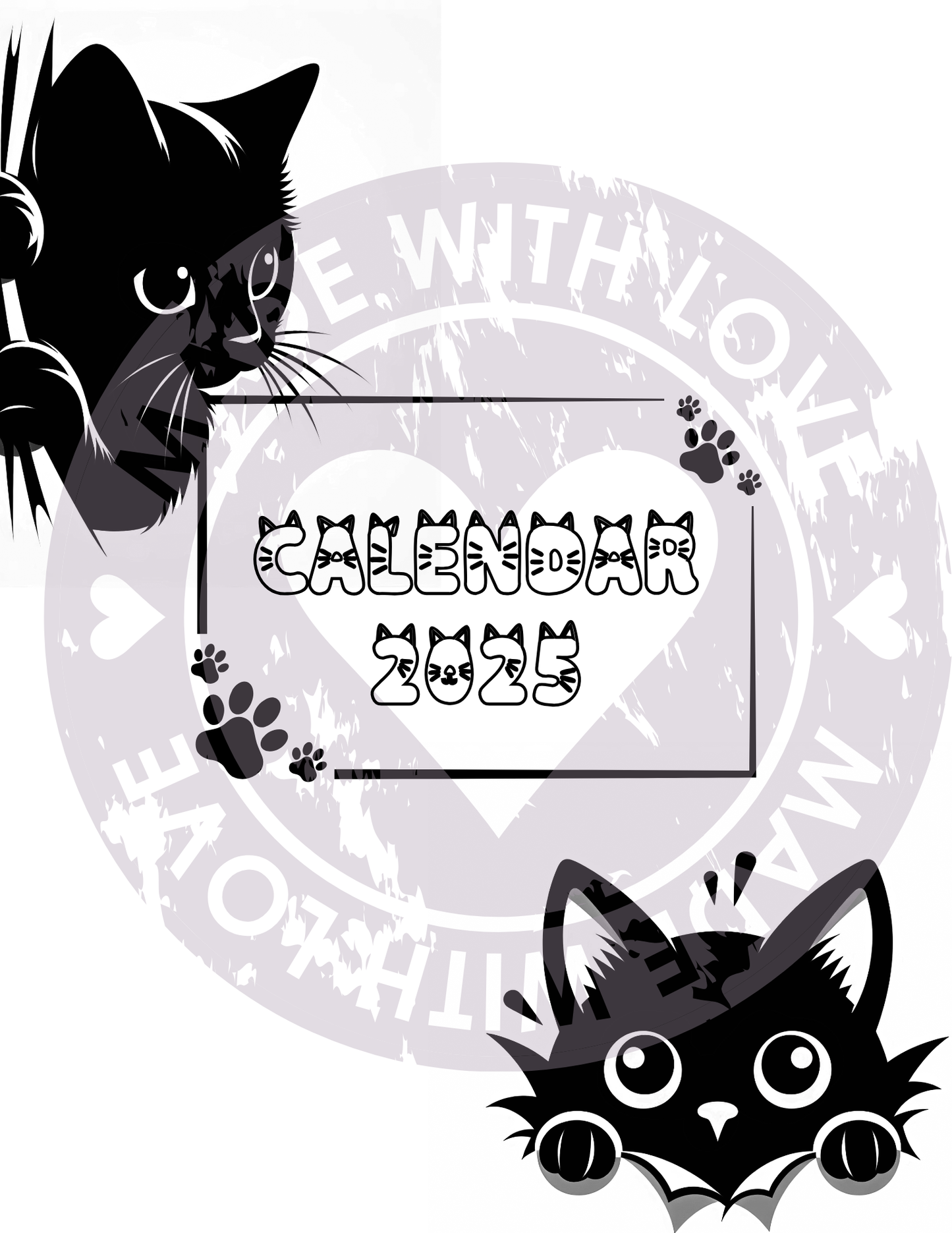 2025 Printable Calendar with cute black cats