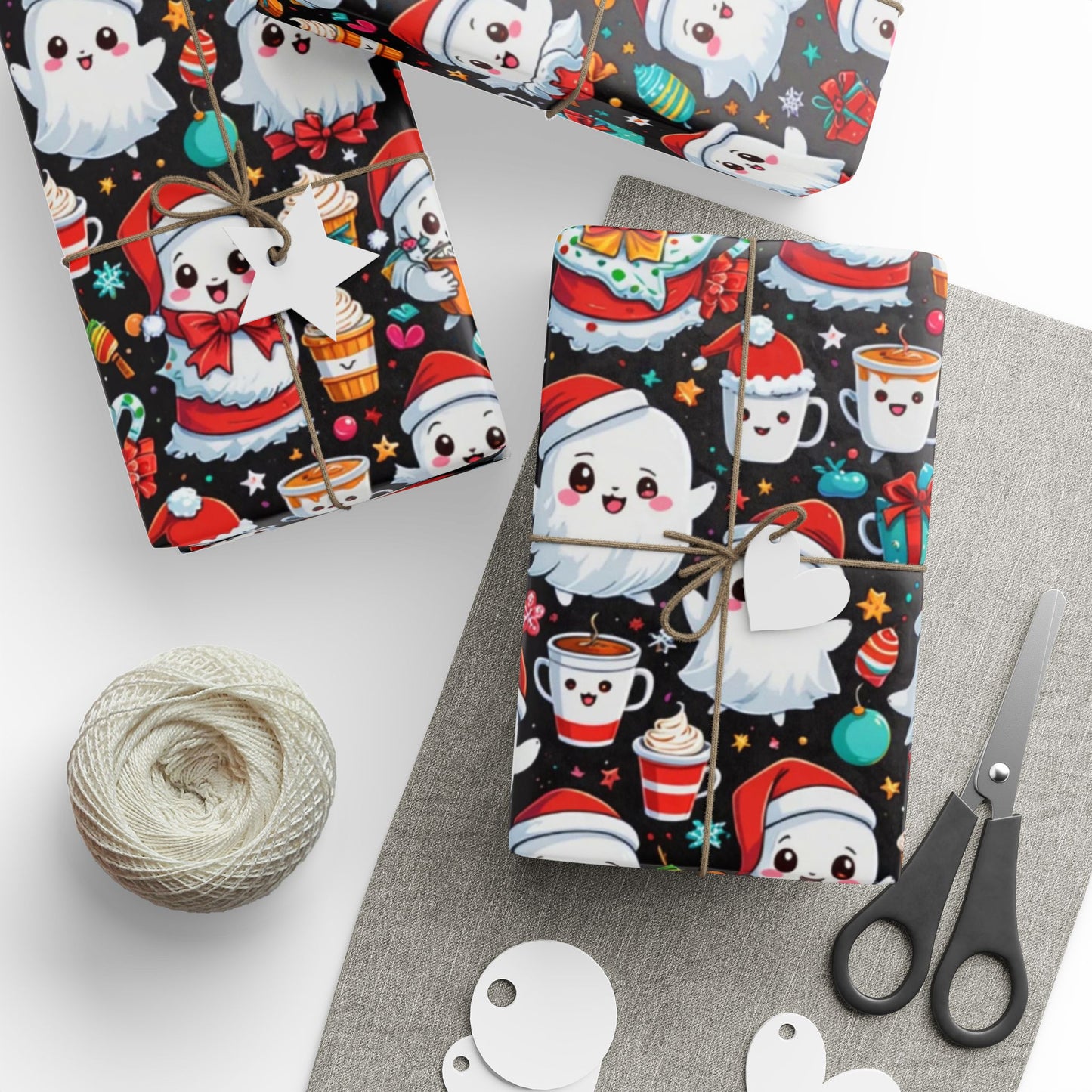 Christmas Wrapping Papers with Cute Ghosts in the Christmas Spirit