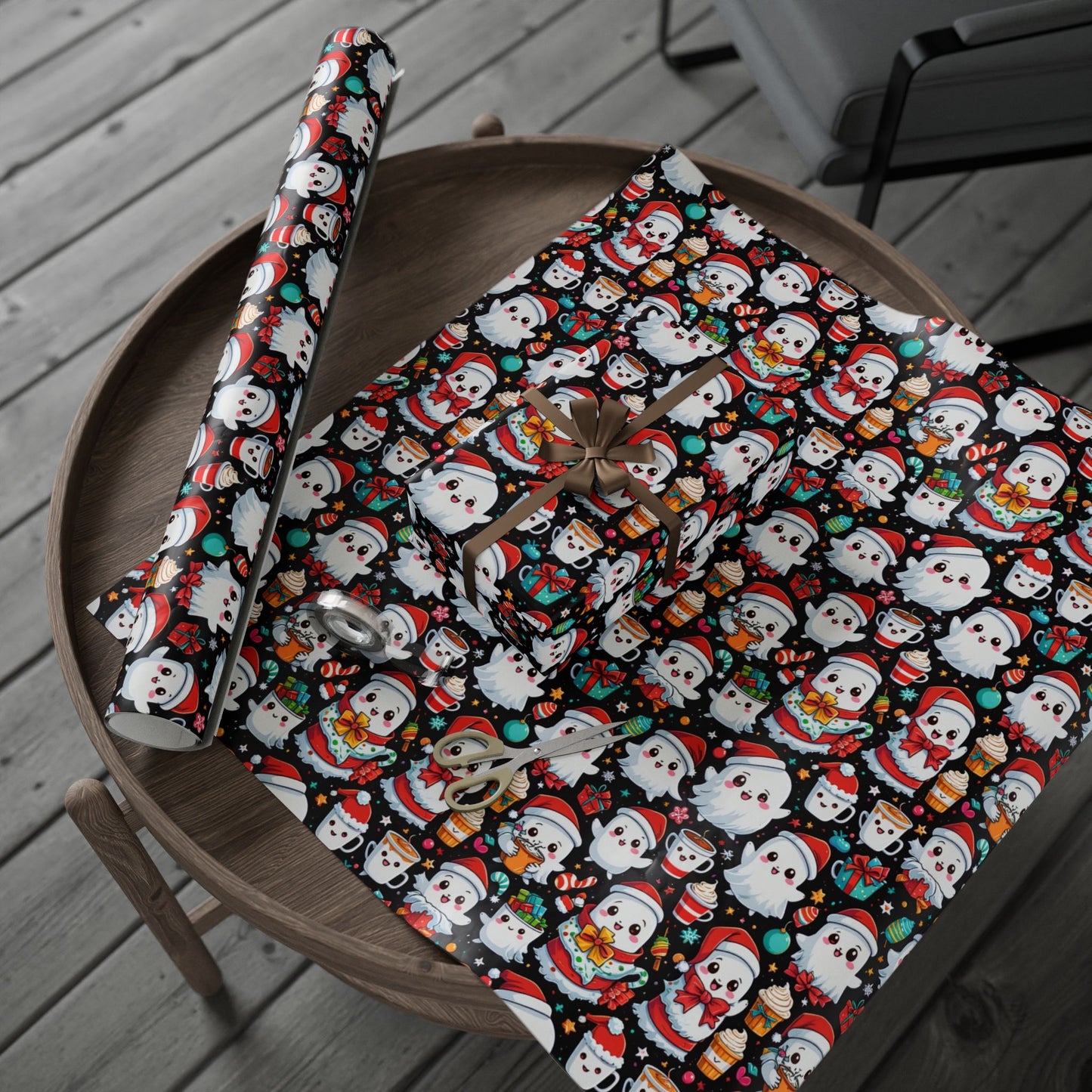 Christmas Wrapping Papers with Cute Ghosts in the Christmas Spirit