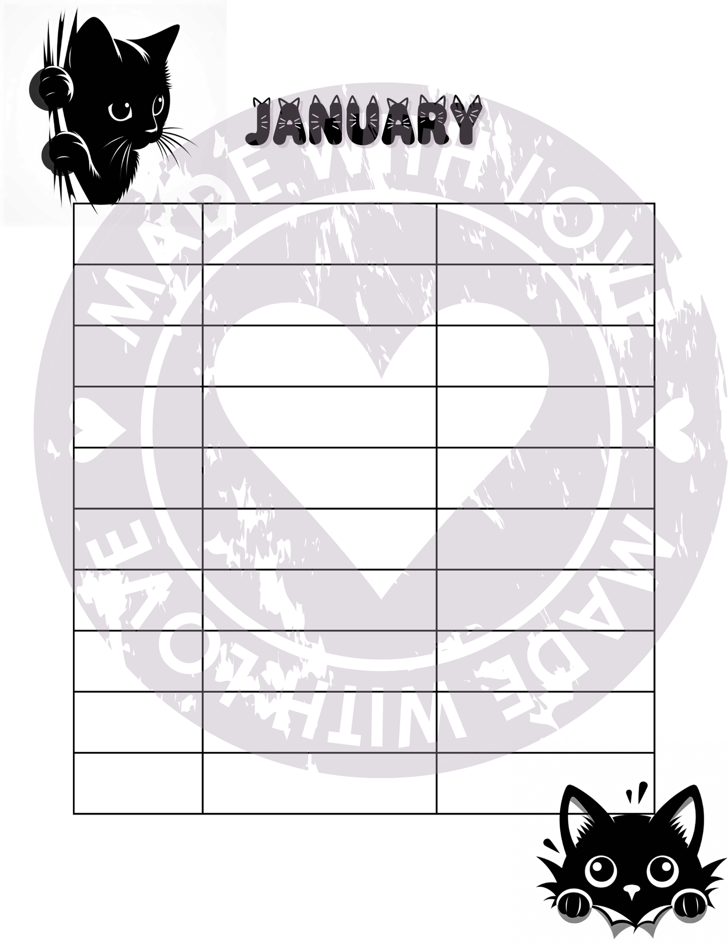 2025 Printable Calendar with cute black cats