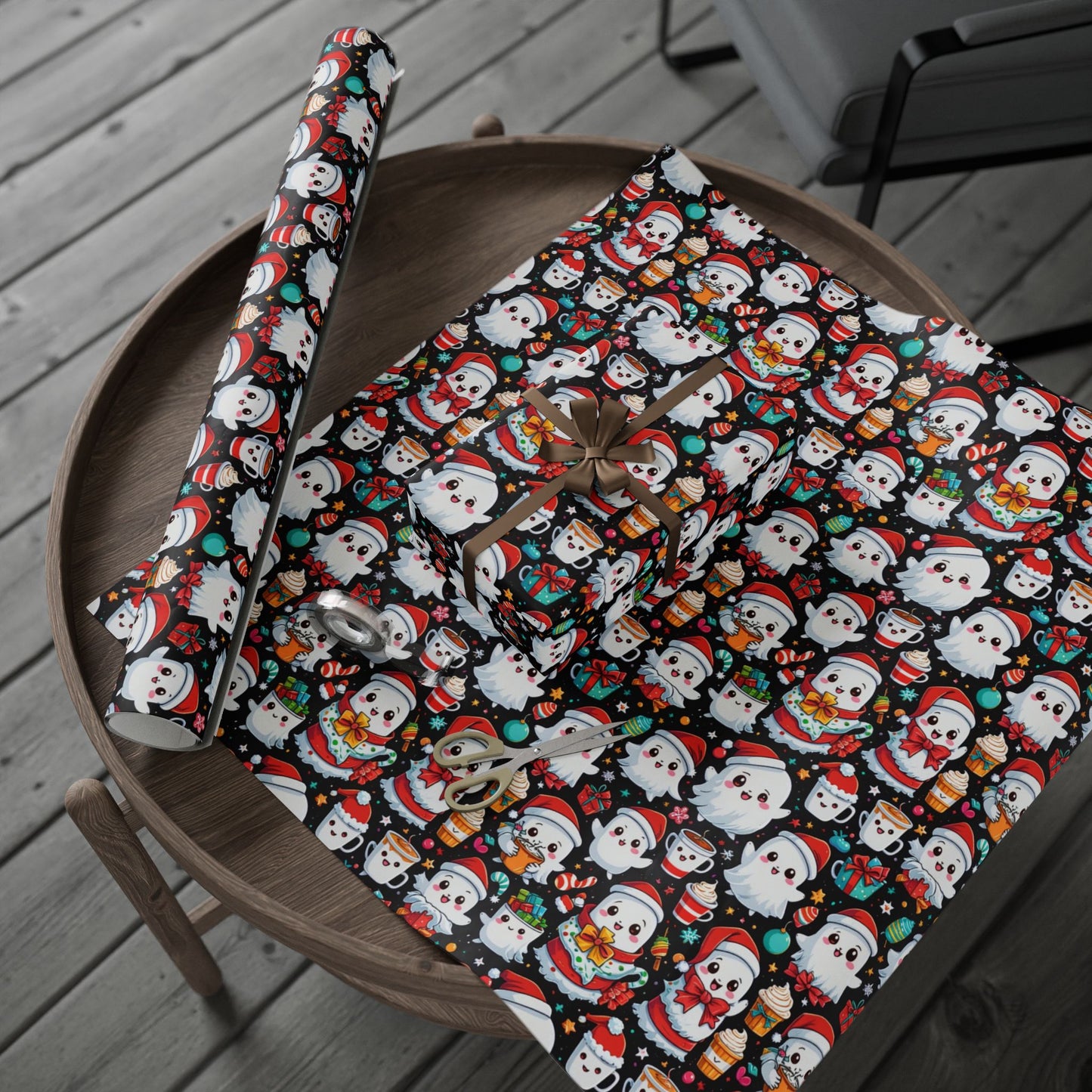 Christmas Wrapping Papers with Cute Ghosts in the Christmas Spirit