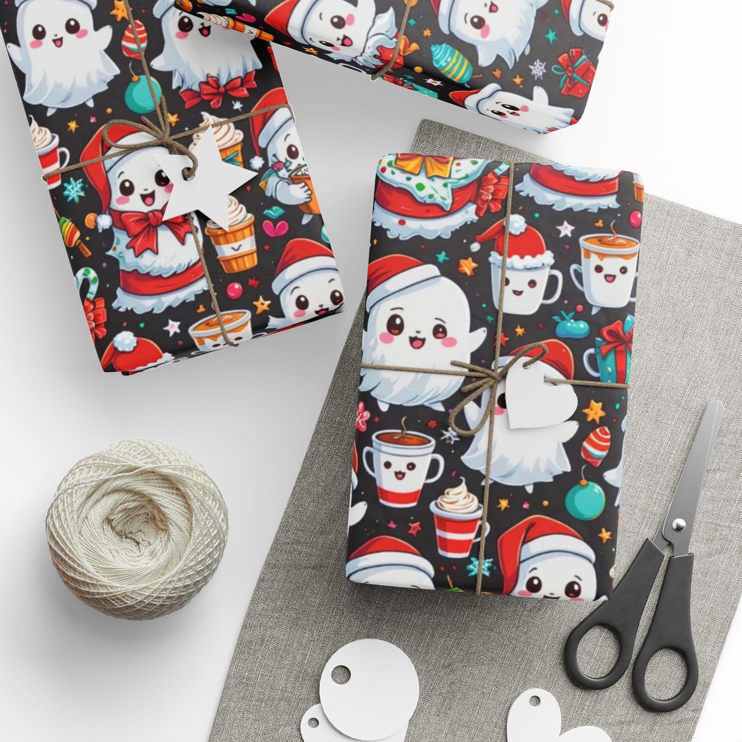 Christmas Wrapping Papers with Cute Ghosts in the Christmas Spirit